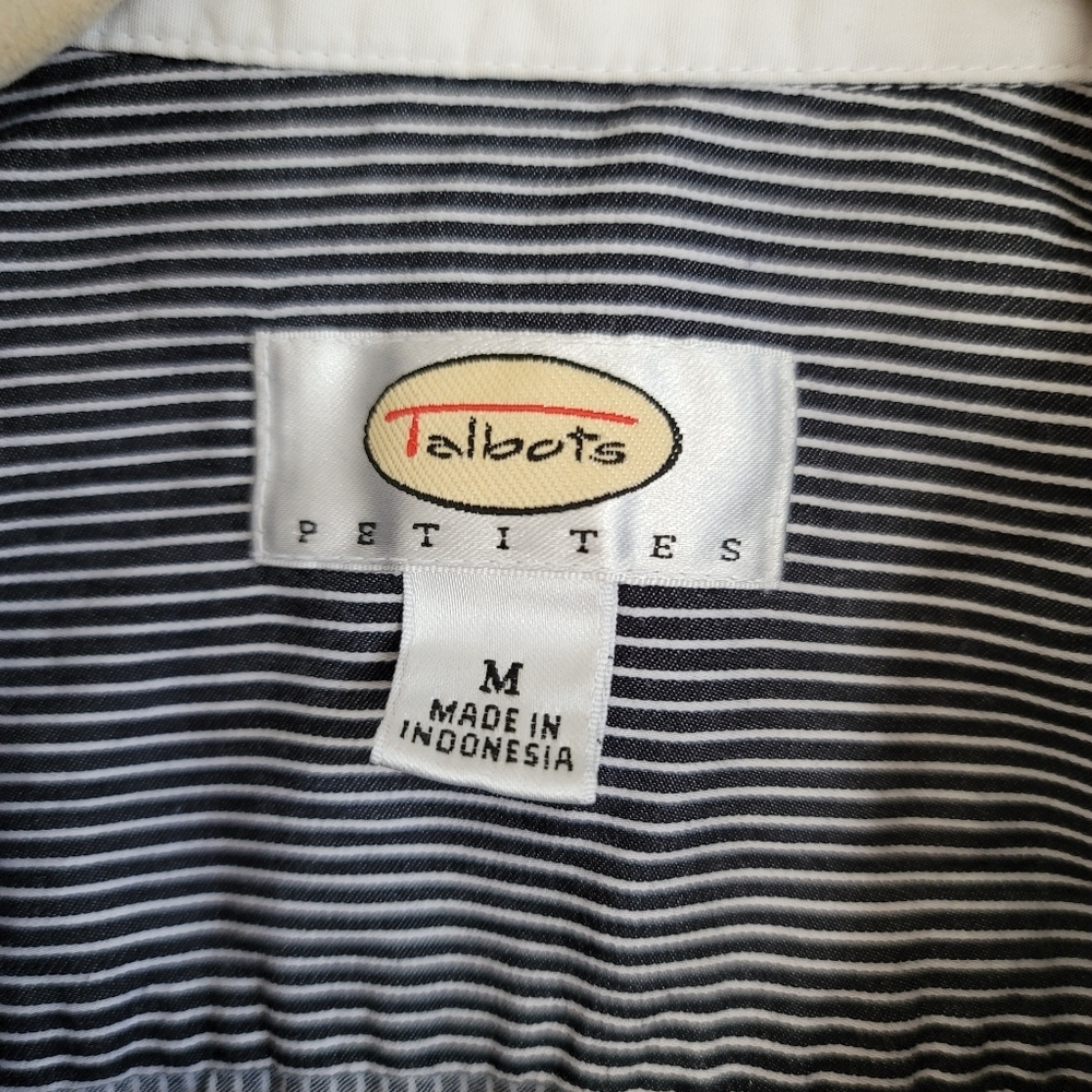 Talbots Top M Medium Stripe Button Up Black 3/4 Sleeve - Picture 7 of 8